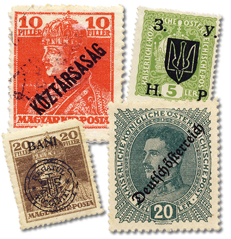 Die Postwertzeichen der Doppelmonarchie Österreich-Ungarn wurden nach 1919 unter anderem in der Westukraine, in Rumänien, Ungarn und Deutschösterreich überdruckt und weiterverwendet.