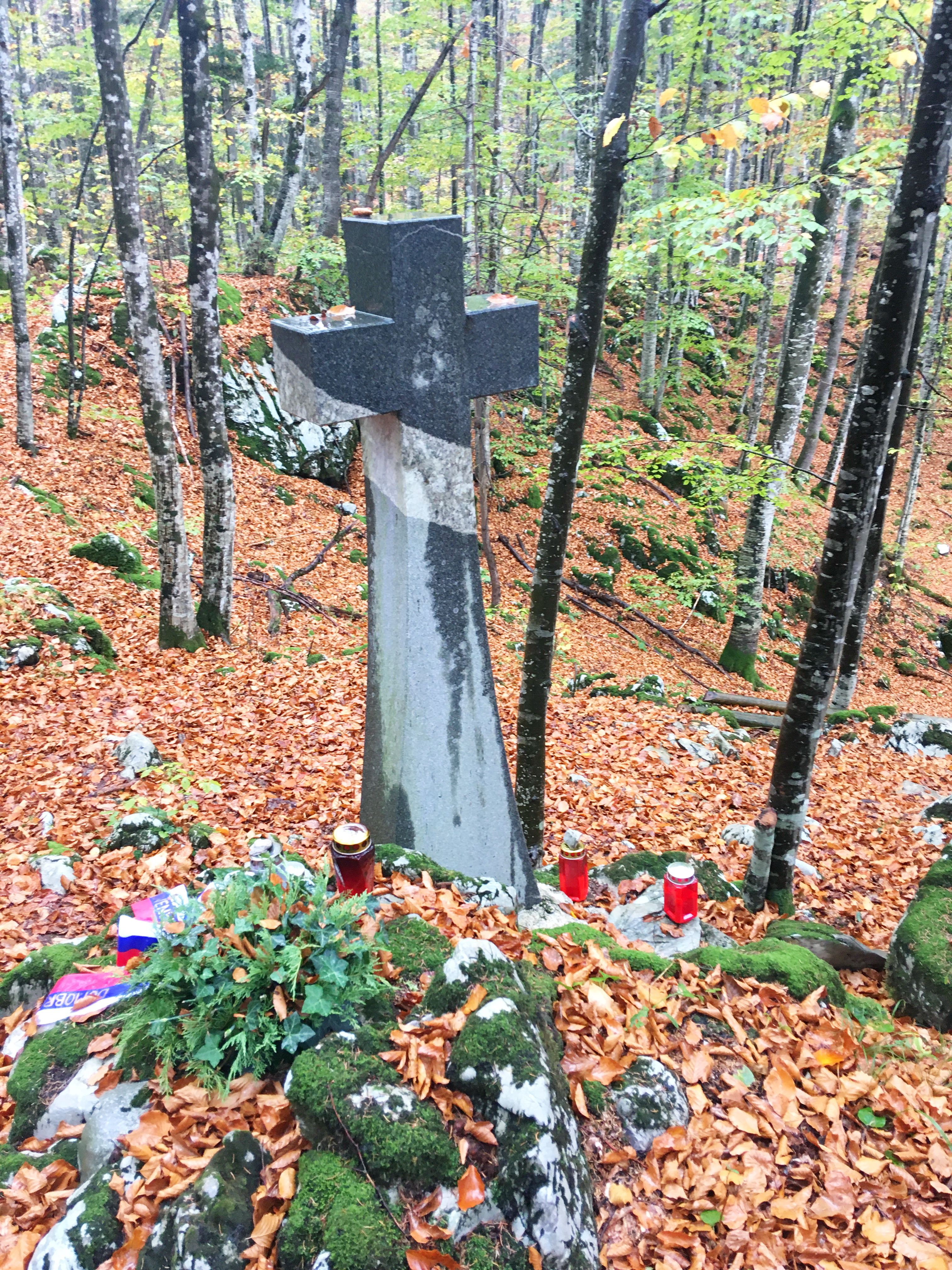 Heute befindet sich im Wald von Tiefenreuther ein Gedenkkreuz, das an die Opfer der Massaker während des Zweiten Weltkriegs erinnert. © Svetlana Kim