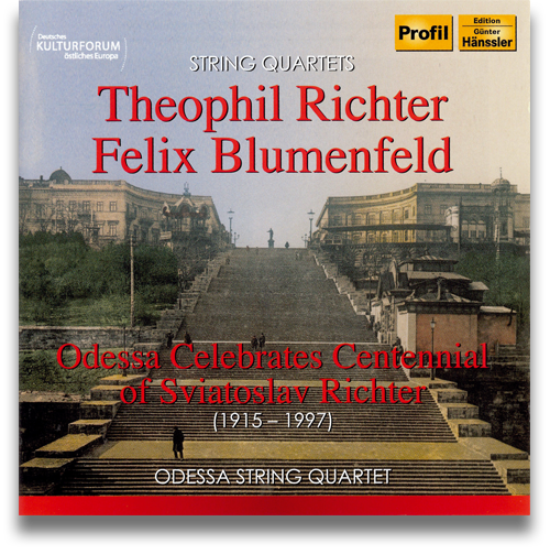 CD-Cover: Theophil Richter, Felix Blumenfeld: String Quartets. Odessa celebrates centenial of Sviatoslav Richter. Odessa String-Quartet.