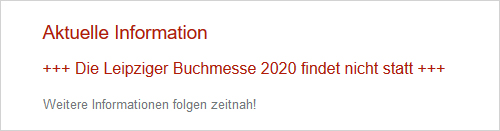 Aktuelle Information: Leipziger Buchmesse 2020 abgesagt! Screenshot von www.leipziger-buchmesse.de