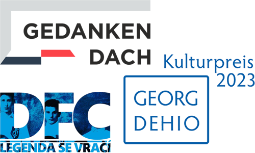 Logos: Dehio Kulturpreis 2023, Zentrum Gedankendach und DFC – Legenda se vrací Partner