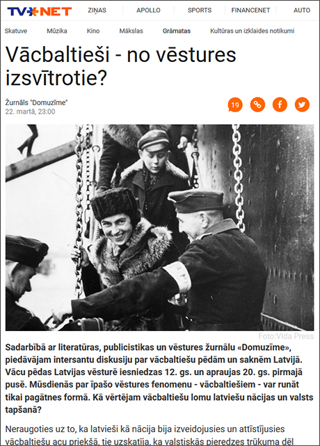 Später wurde der Artikel der Zeitschrift <i>Domuzīme</i> auch auf <i><a href="https://www.tvnet.lv/4521544/vacbaltiesi-no-vestures-izsvitrotie" target=_blank>tvnet.lv</a></i> veröffentlicht.