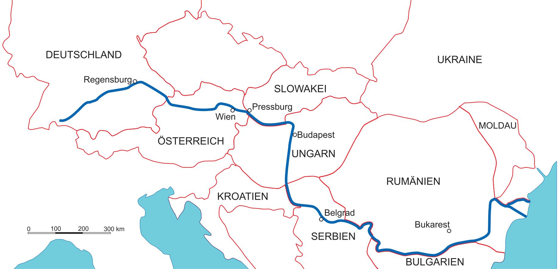 Die Donau ist mit 2 857 Kilometern der zweitlängste Strom in Europa, sie durchfließt zehn Länder. © Blochplan