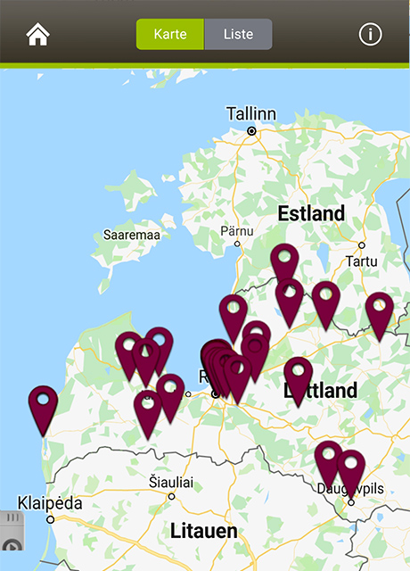<br>In der App werden bislang 39 Spuren in ganz Lettland angezeigt.
