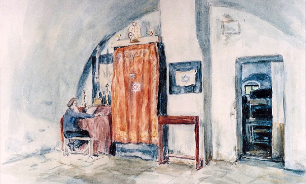 Bild von Malva Schalek: Betsaal in Theresienstadt. 