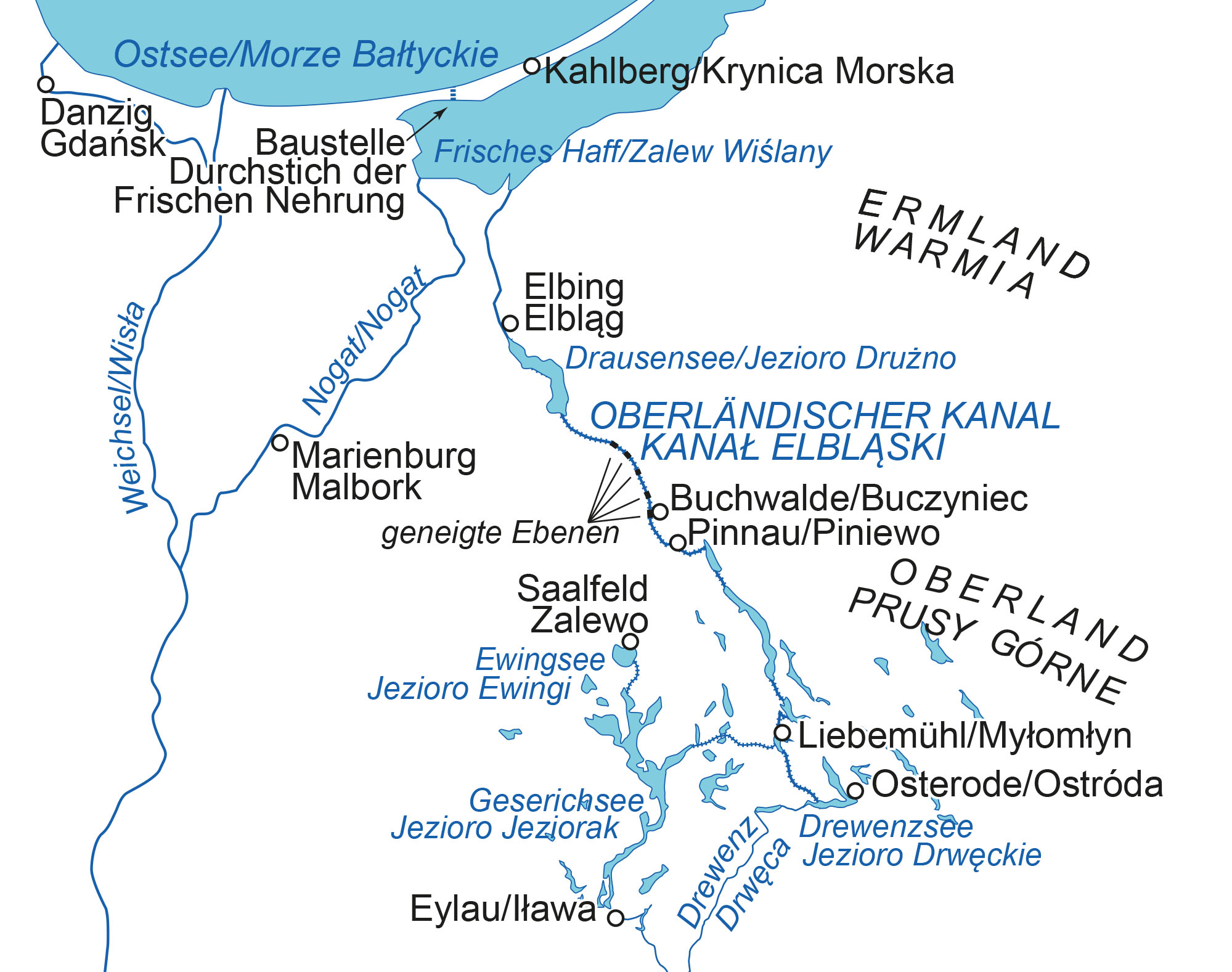 Die geneigten Ebenen im Oberländischen Kanal. © Blochplan