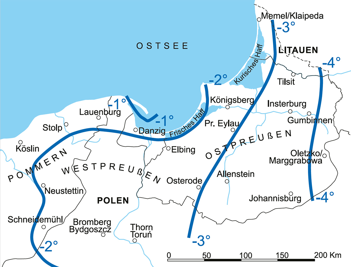 Eine Klimakarte von Ostpreußen. Karte: © Blochplan