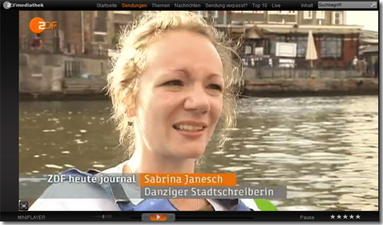 Screenshot: ZDF, 01.09.2009, Deutsch-polnische Geschichte in Danzig Sabrina Janesch, erste deutsche Stadtschreiberin in Danzig | Gdańsk im Portrait 