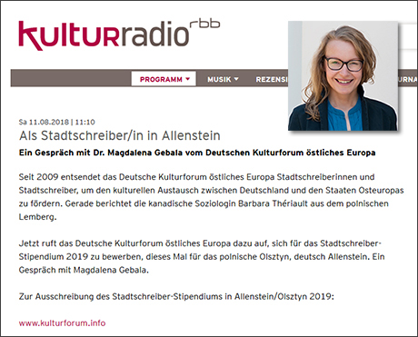 Pressestimme: www.kulturradio.de, 11.08.2018: Als Stadtschreiber/in in Allenstein