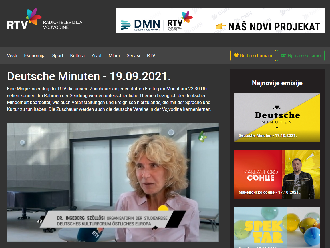 Screenshot der Website von RTV – Radio und Fernsehen der Wojwodina