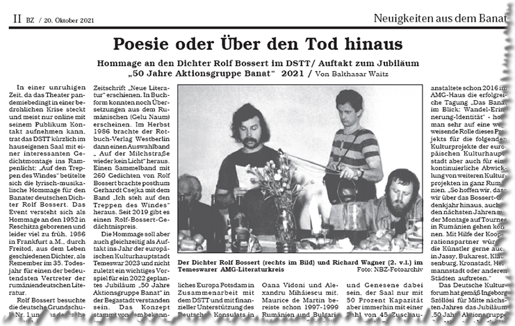 Banater Zeitung, 20.10.2021: Poesie oder Über den Tod hinaus