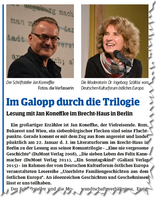 Im Galopp durch die Trilogie. Zeitungsauschnitt aus: Hermannstaedter Zeitung, 11. Februar 2022