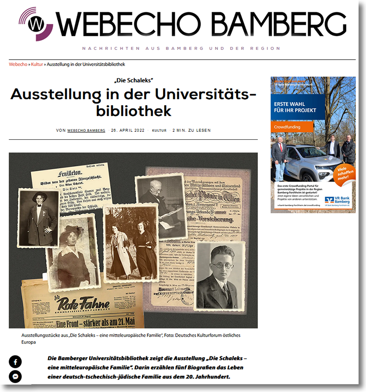 Screenshot: Webecho Bamberg, 26.04.2022: Die Schaleks. Ausstellung in der Universitätsbibliothek