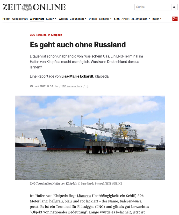 Die Zeit, 23.06.2022: Es geht auch ohne Russland (Ausschnitt)