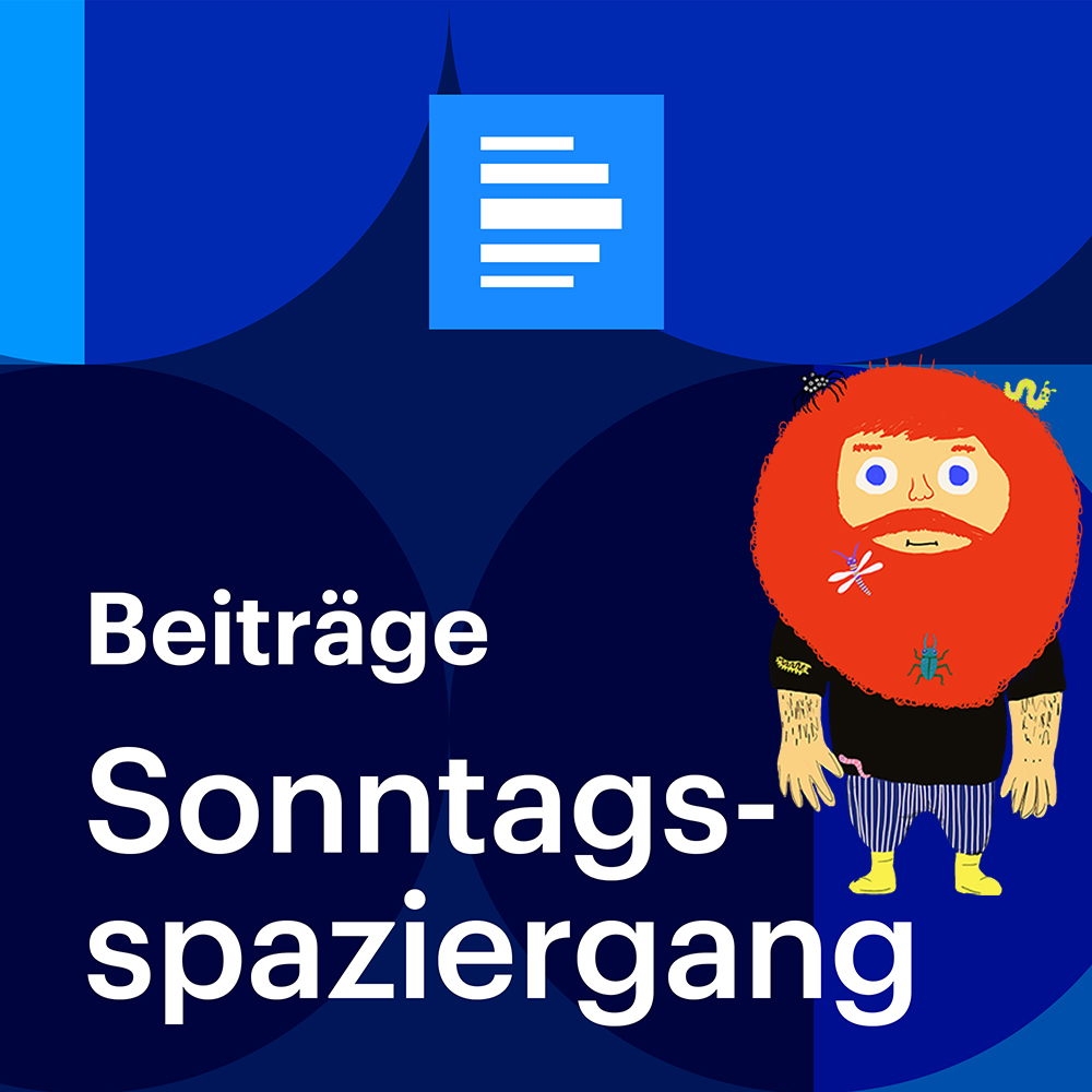 Collage: Logo Deutschlandfunk Sonntagsspaziergang und Zeichnung Rübezahl von Juliane Pieper