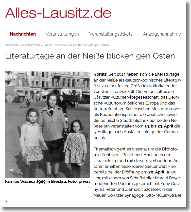 Pressespiegel: Alles-Lausitz.de, 17.04.2023 –  Literaturtage an der Neiße blicken gen Osten