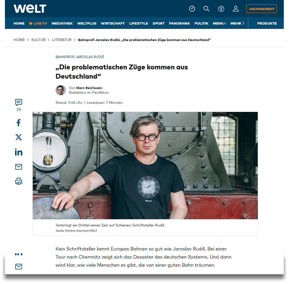 Screenshot: Welt am Sonntag, 27.07.2025: »Die problematischen Züge kommen aus Deutschland«