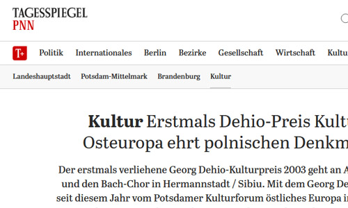 Screenshot: Potsdamer Neueste Nachrichten, 06.12.2003: Erstmals Dehio-Preis (Ausschnitt)