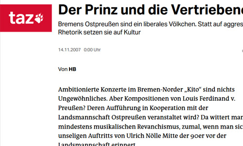 Screenshot: taz, 14.11.2007: Der Prinz und die Vertriebenen (Ausschnitt)