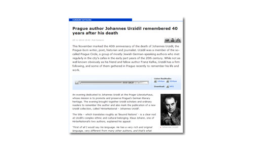 Radio Prague, 25.11.2010: Prague author Johannes Urzidil remembered 40 years after his dead