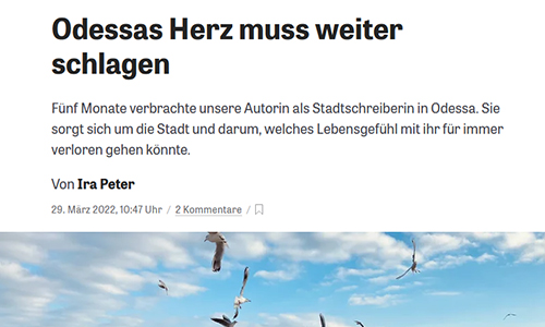 Screenshot: Die Zeit, 29.03.2022: Odessas Herz muss weiterschlagen (Ausschnitt)