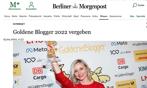 Screenshot: Berliner Morgenpost, 05.04.2022: Goldene Blogger 2022 vergeben (Ausschnitt)