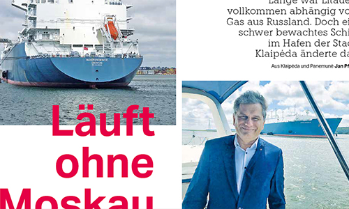 taz, 02.07.2022: Läuft ohne Moskau. Lange war Litauen vollkommen abhängig von Gas aus Russland. Doch ein schwer bewachtes Schiff im Hafen der Stadt Klaipėda änderte das (Ausschnitt)