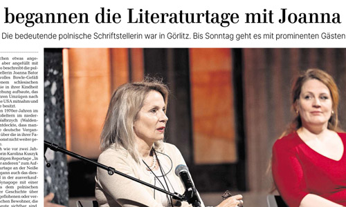 Sächsische Zeitung, 12./13.04.2025: So begannen die Literaturtage mit Joanna Bator (Ausschnitt)