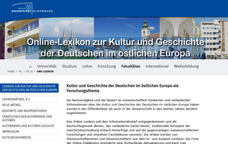 Screenshot: Online Lexikon Kultur und Geschichte OME, Uni Oldenburg, erste Version